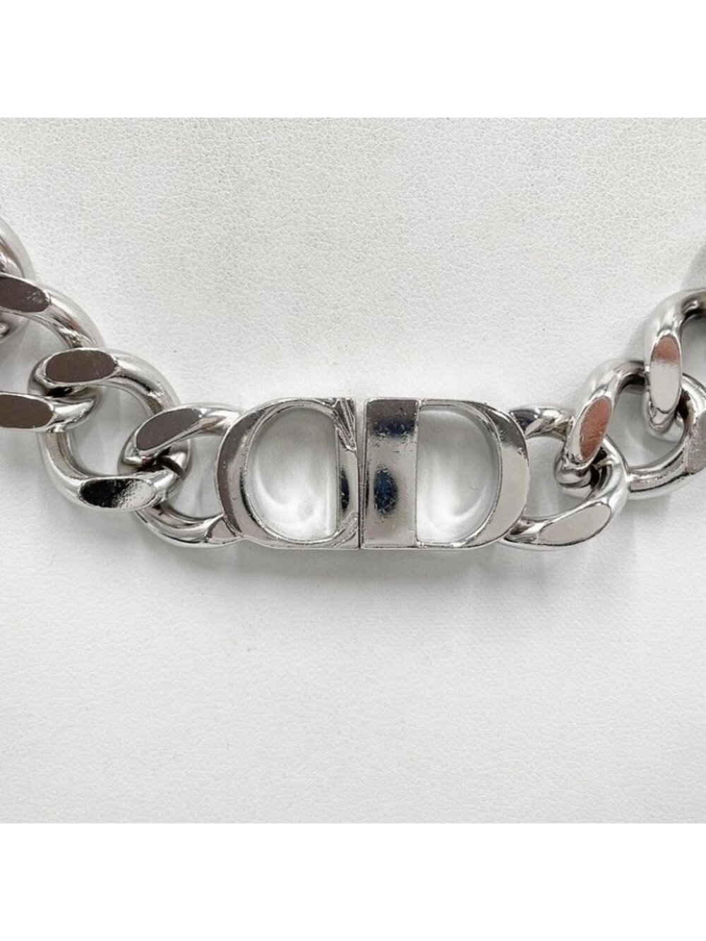 Dior Necklace Chain Link Silver Metal CD Logo - Picture 2 of 5